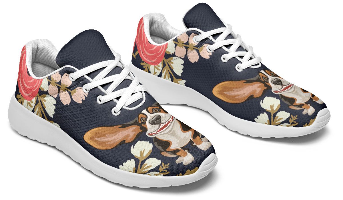 Floral Basset Hound Sneakers