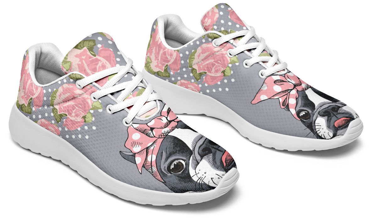Floral Boston Terrier Pink Sneakers