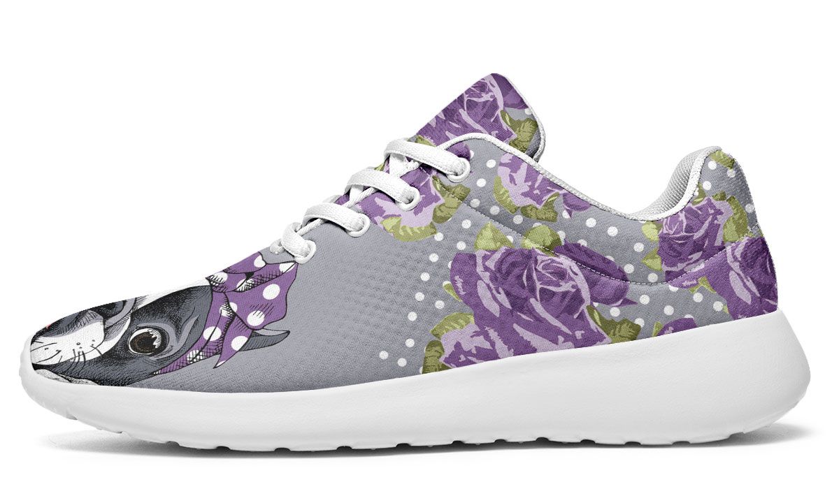 Floral Boston Terrier Purple Sneakers
