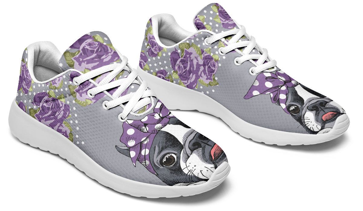 Floral Boston Terrier Purple Sneakers