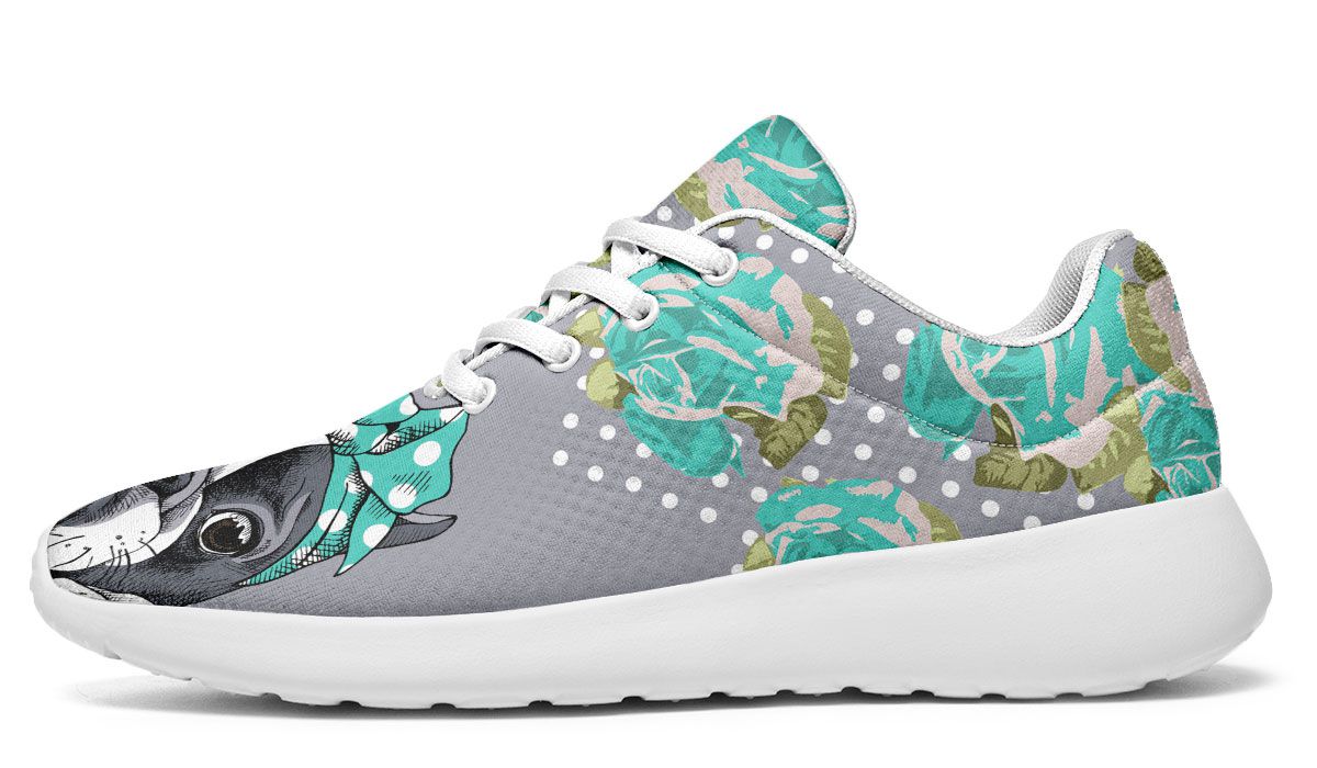 Floral Boston Terrier Turquoise Sneakers