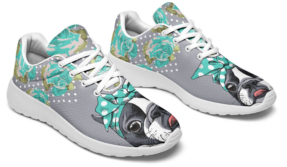 Floral Boston Terrier Turquoise Sneakers