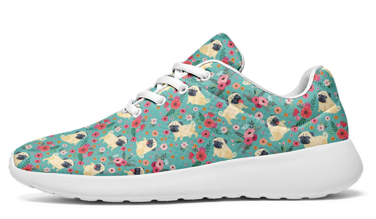 Pug Flower Athletic Sneakers