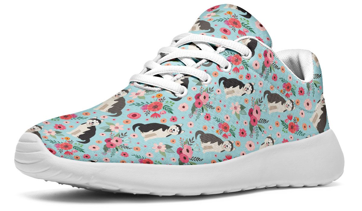 Siberian Husky Flower Athletic Sneakers