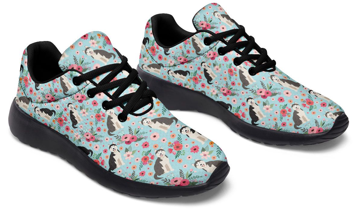 Siberian Husky Flower Athletic Sneakers