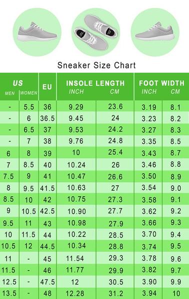 Junior trainers size clearance chart