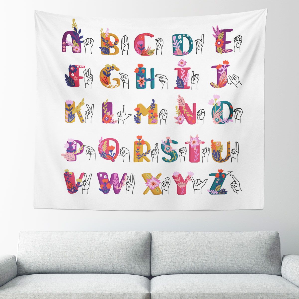 ASL Floral Alphabet Wall Tapestry