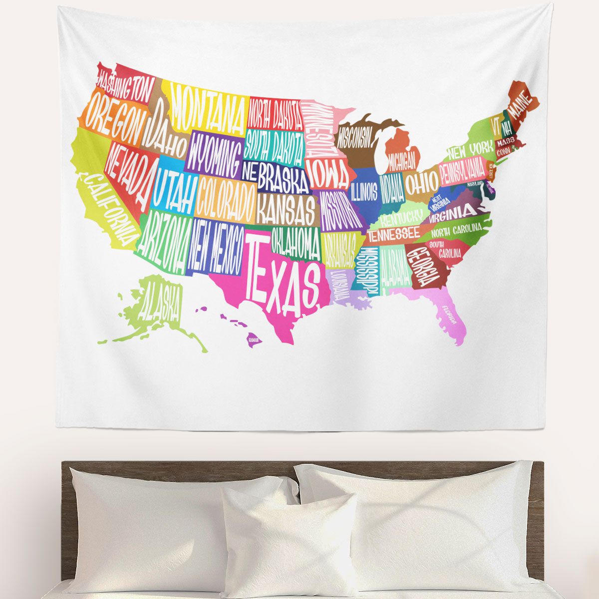 Colorful States Map Wall Tapestry