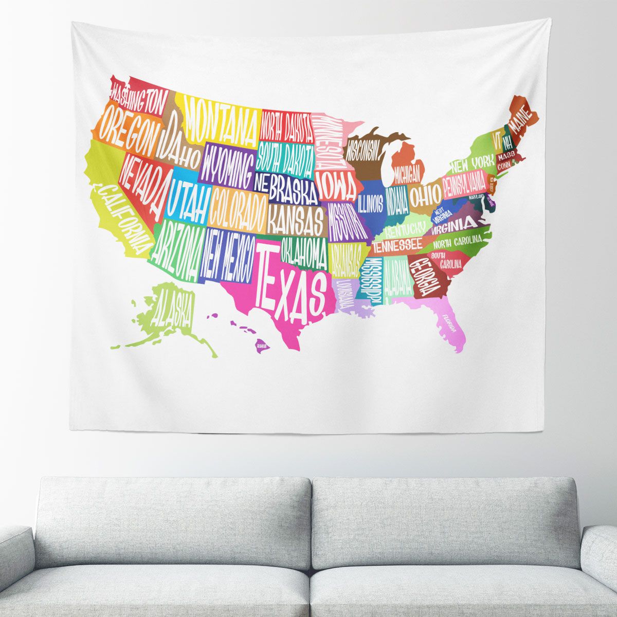 Colorful States Map Wall Tapestry