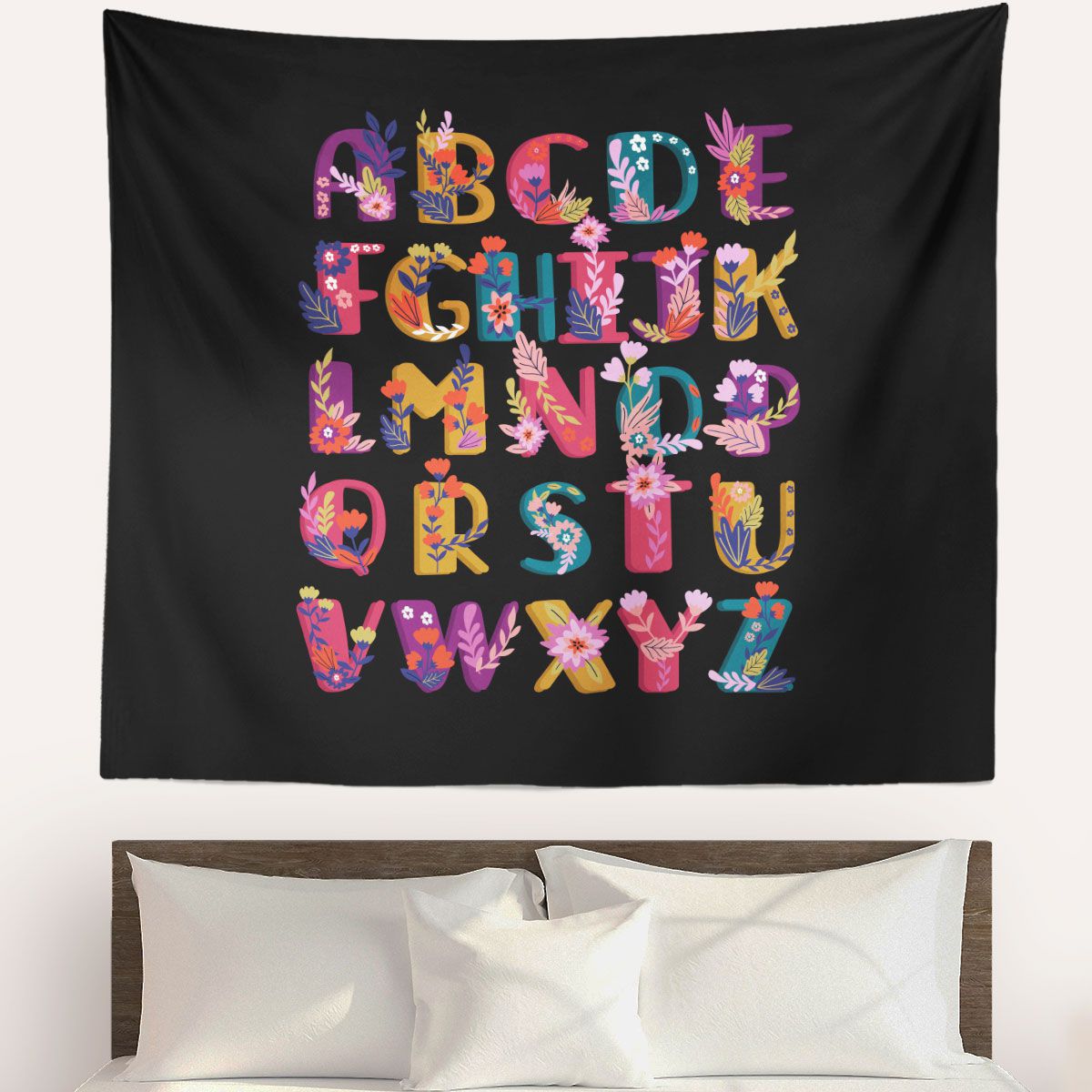 Folk Floral Alphabet Wall Tapestry