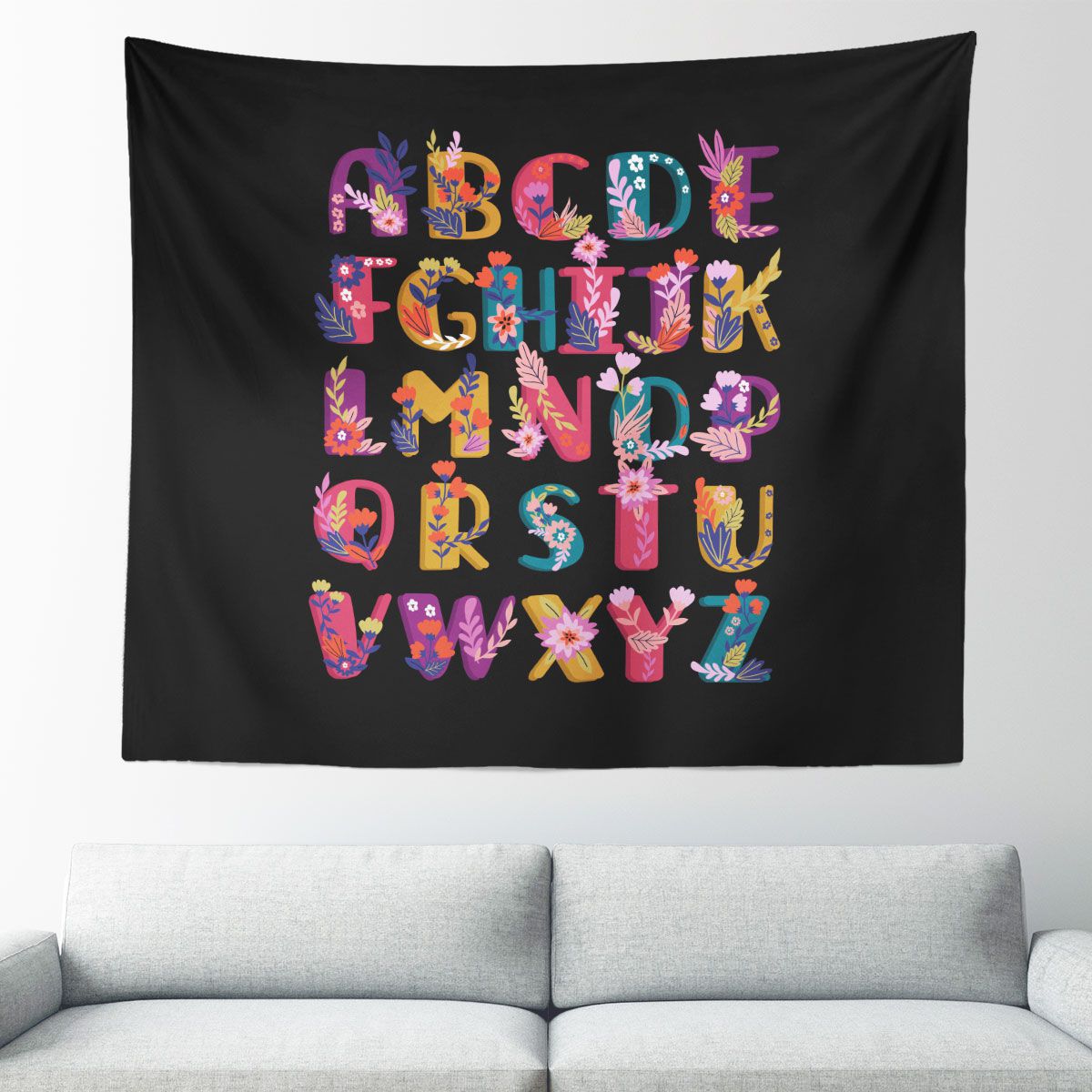 Folk Floral Alphabet Wall Tapestry