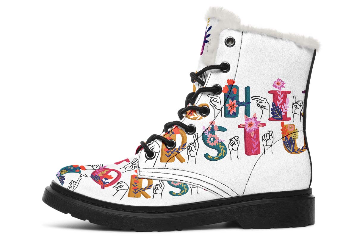 ASL Floral Alphabet Winter Boots