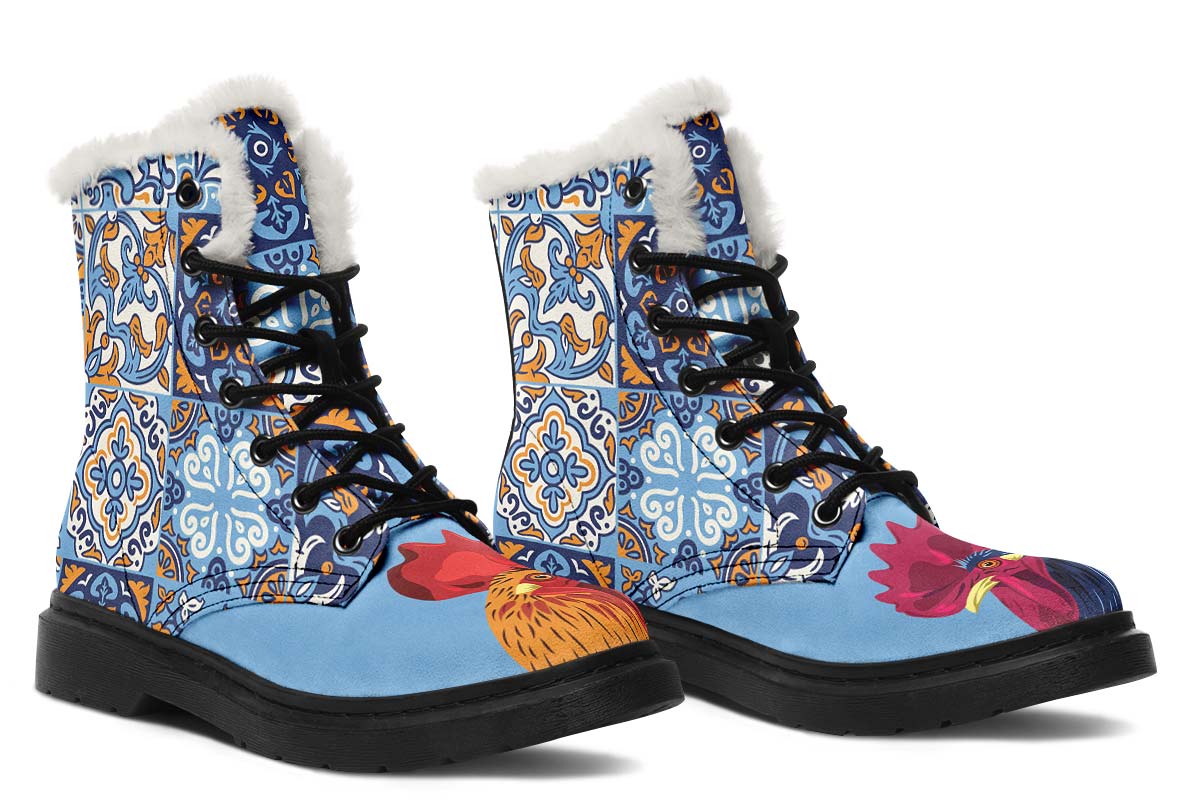 Ceramic Roosters Winter Boots