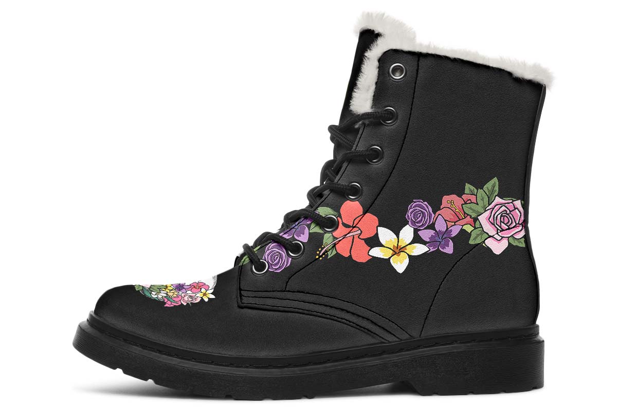 Floral Anatomy Skull Winter Boots