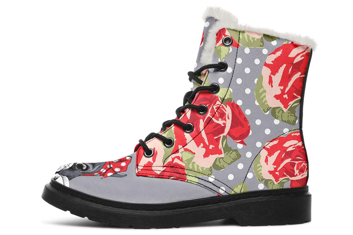 Floral Boston Terrier Winter Boots