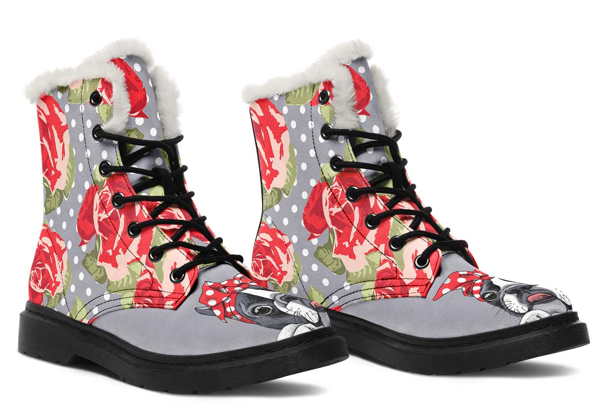 Floral Boston Terrier Winter Boots