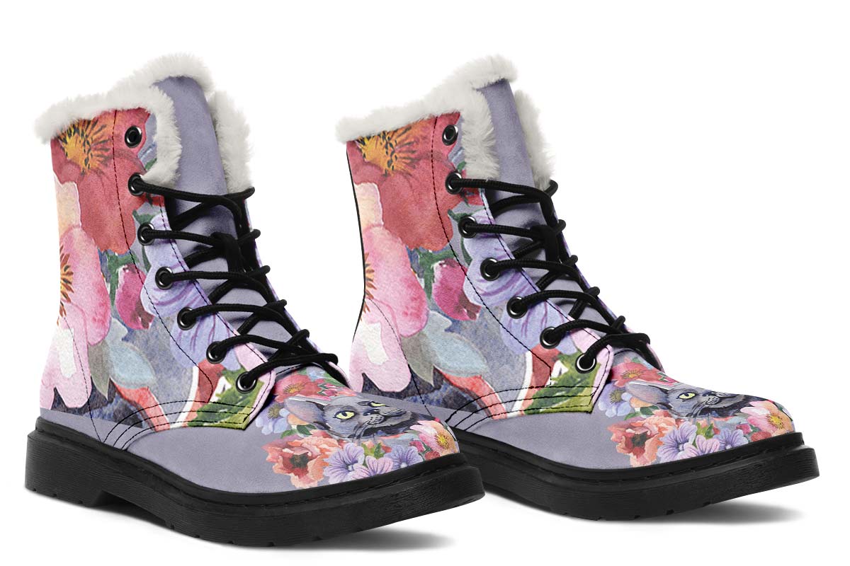 Floral Cat Winter Boots