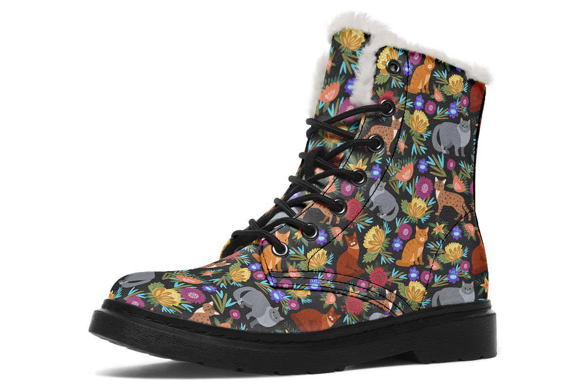 Floral Cat Pattern Winter Boots