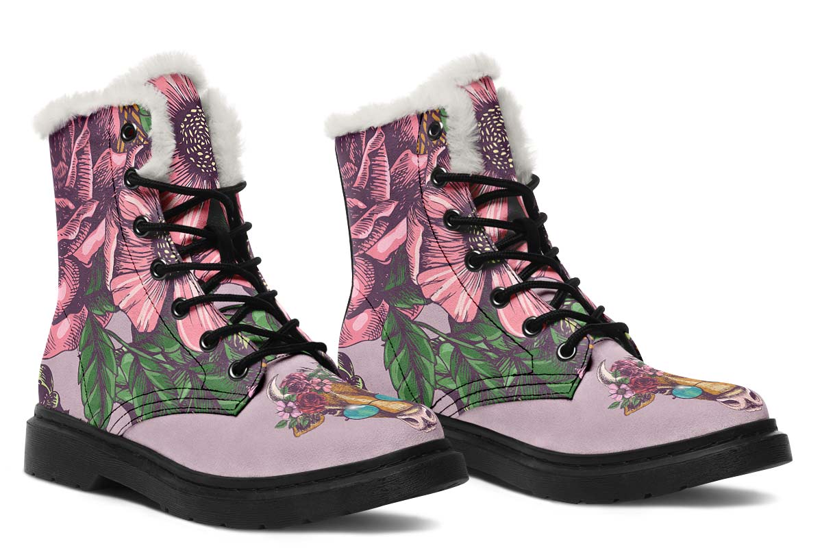 Floral Cow Winter Boots