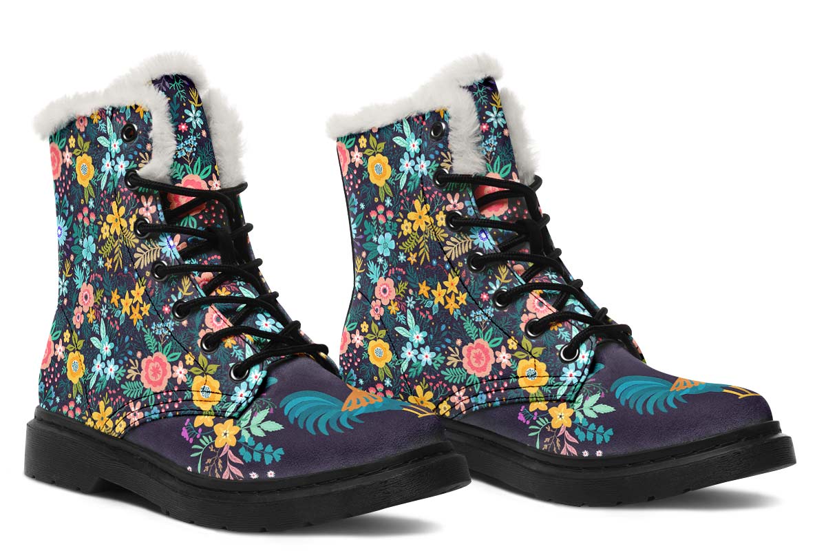 Floral Rooster Winter Boots