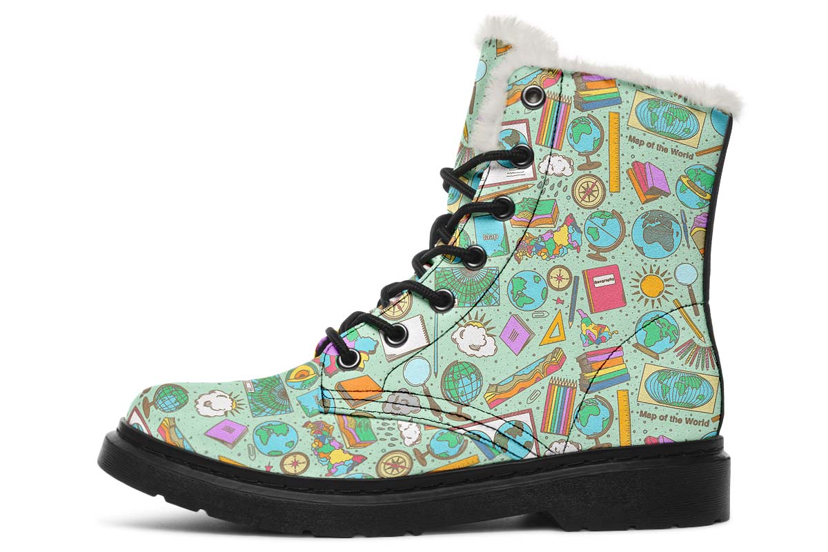 Geography Pattern Winter Boots