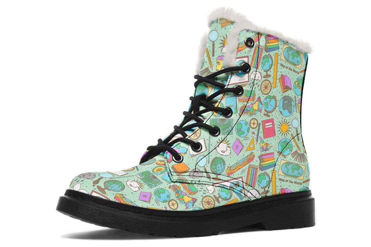 Geography Pattern Winter Boots