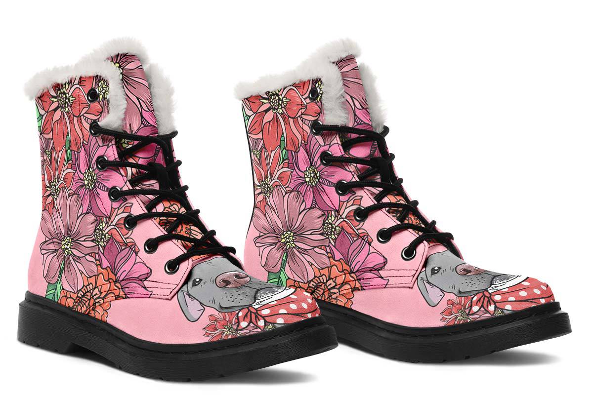 Illustrated Grey Pit Bull Winter Boots