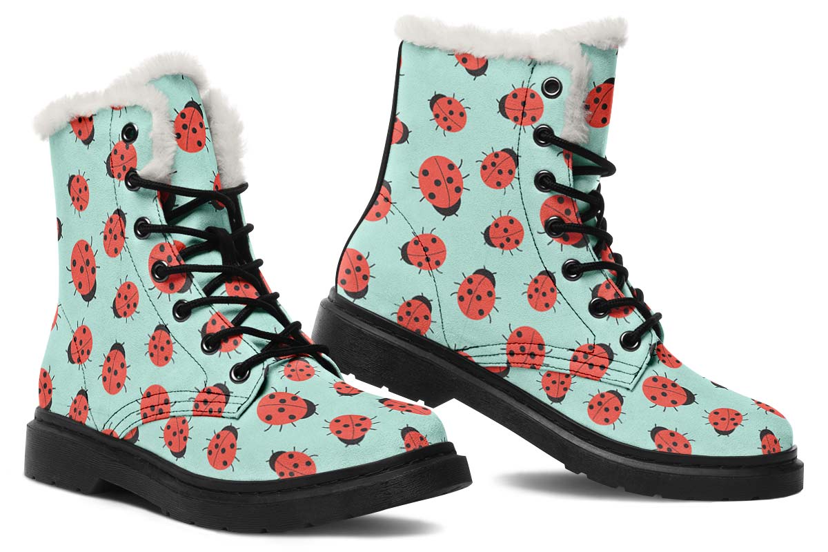 Ladybug Pattern Winter Boots