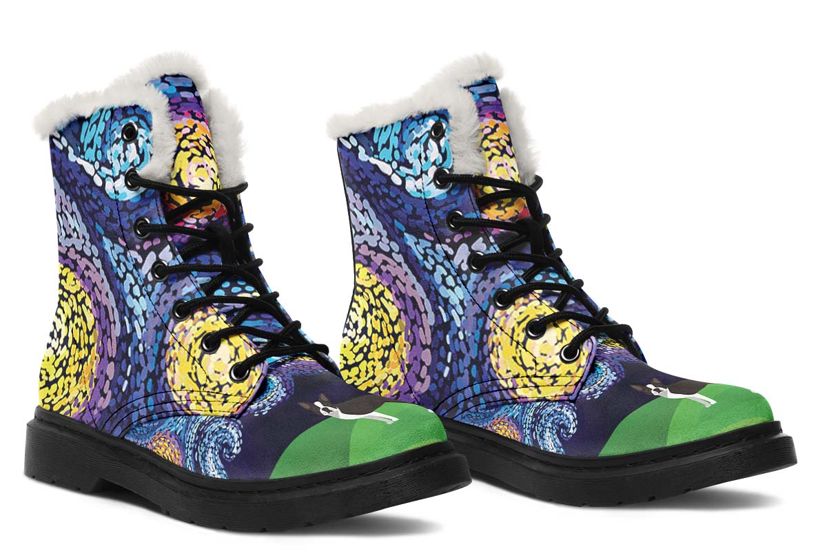 Starry Night Boston Terrier Winter Boots