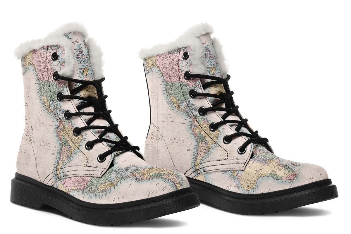 Vintage Geography Globe Winter Boots