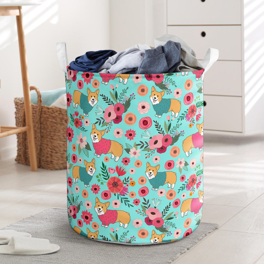 Corgi Flower Laundry Basket