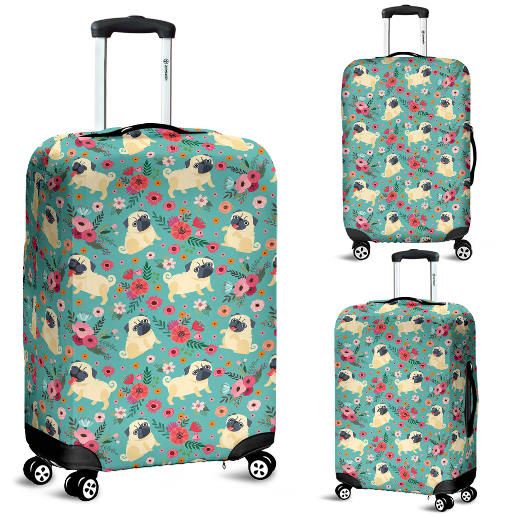 Pug Flower Luggage Cover