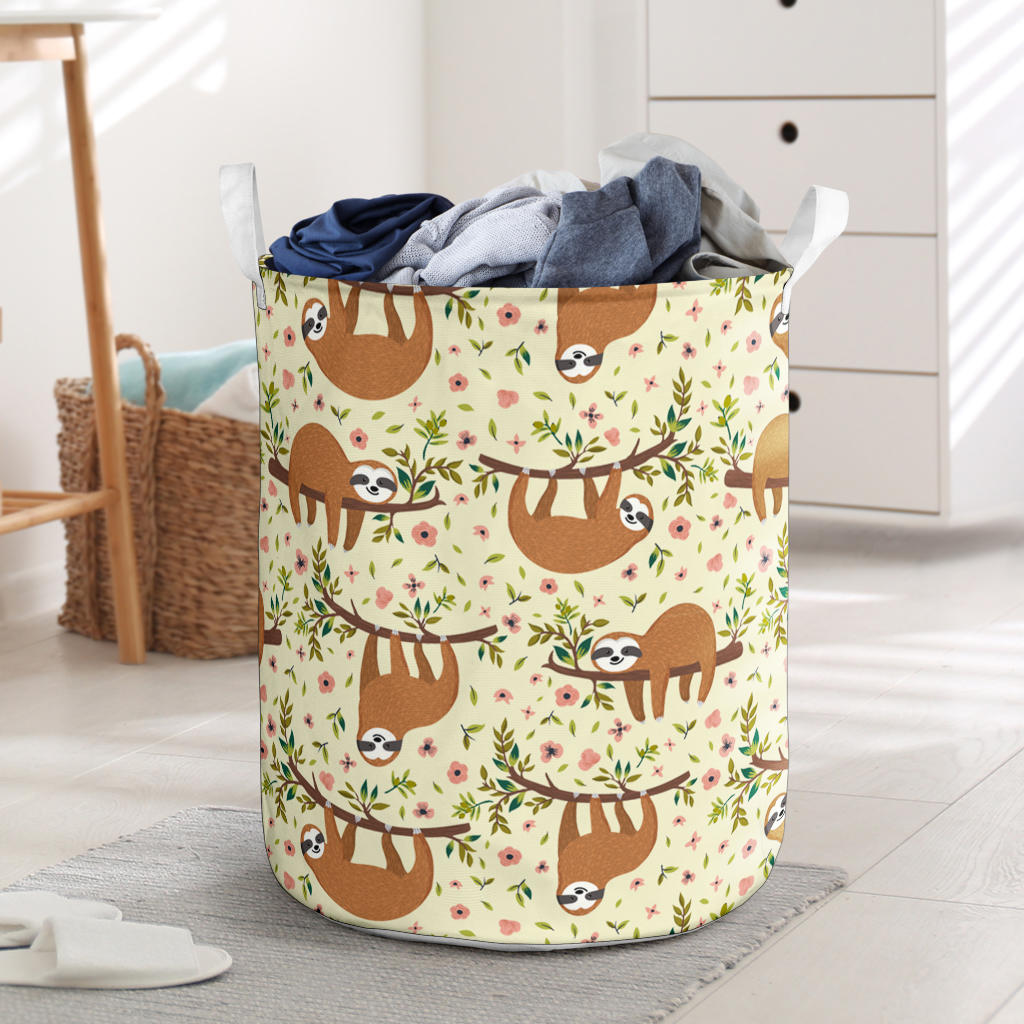 Floral Sloth Laundry Basket