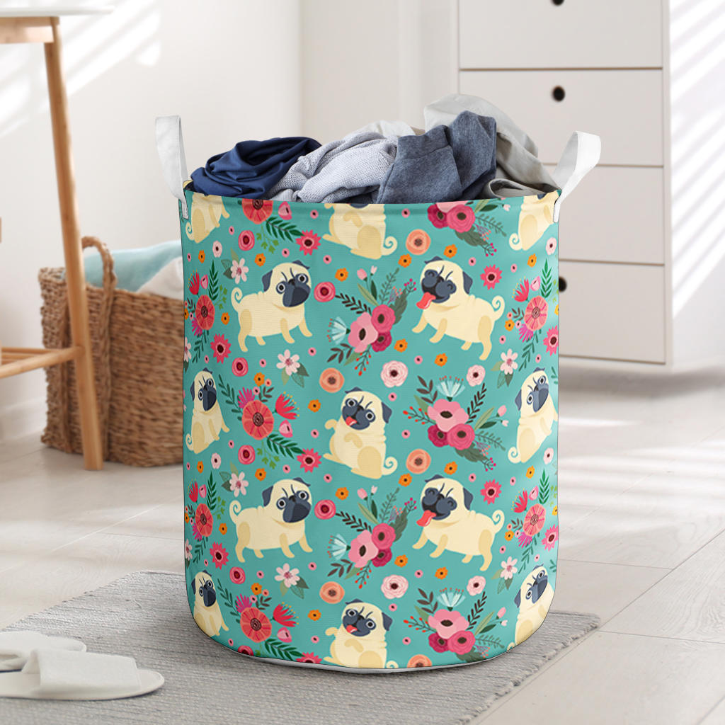 Pug Flower Laundry Basket