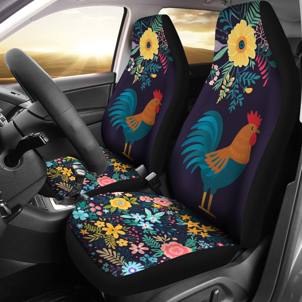 Floral Rooster Car Seat Cover