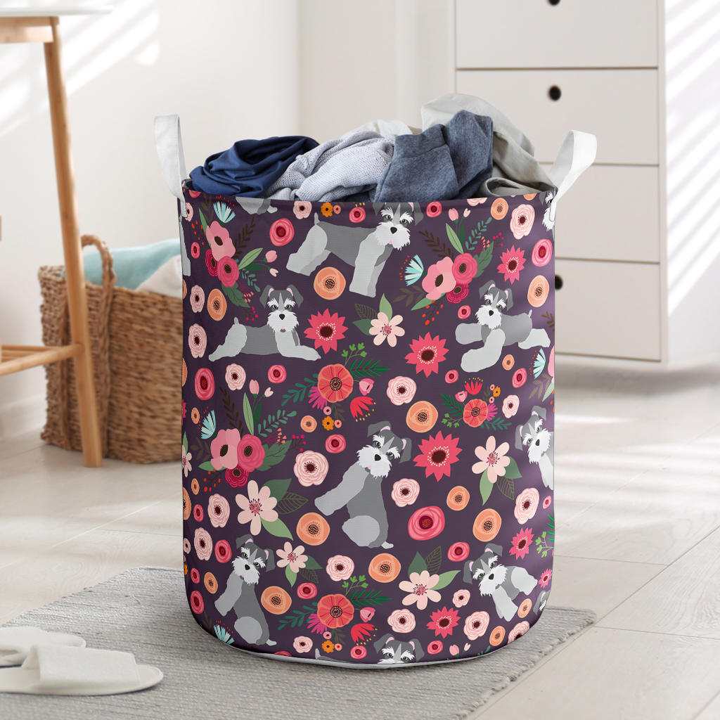 Schnauzer Flower Laundry Basket