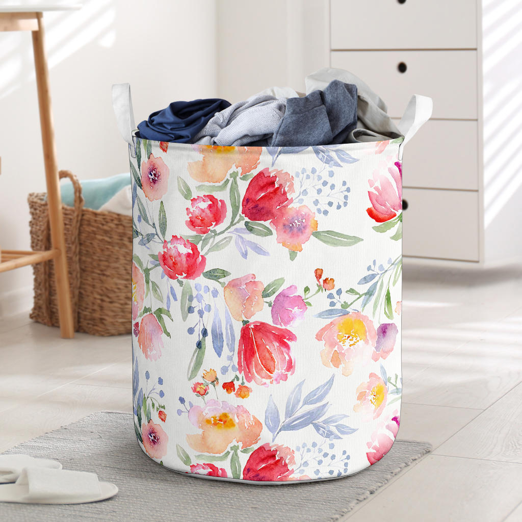Watercolor Floral Laundry Basket