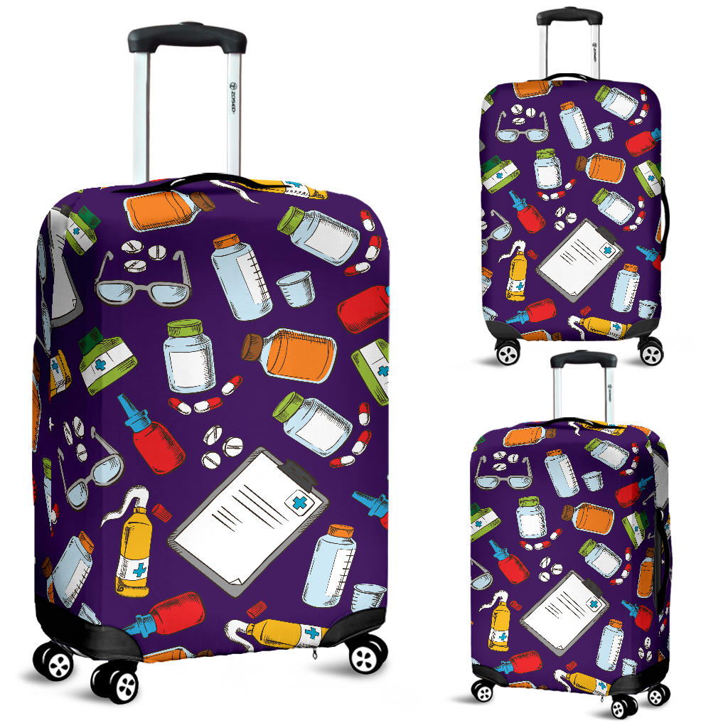 Pharmacy Pattern Dark Purple Luggage Cover