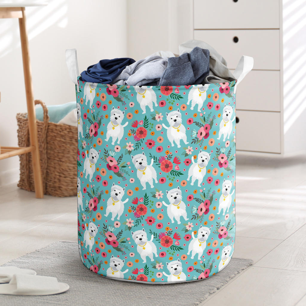 Westie Flower Laundry Basket