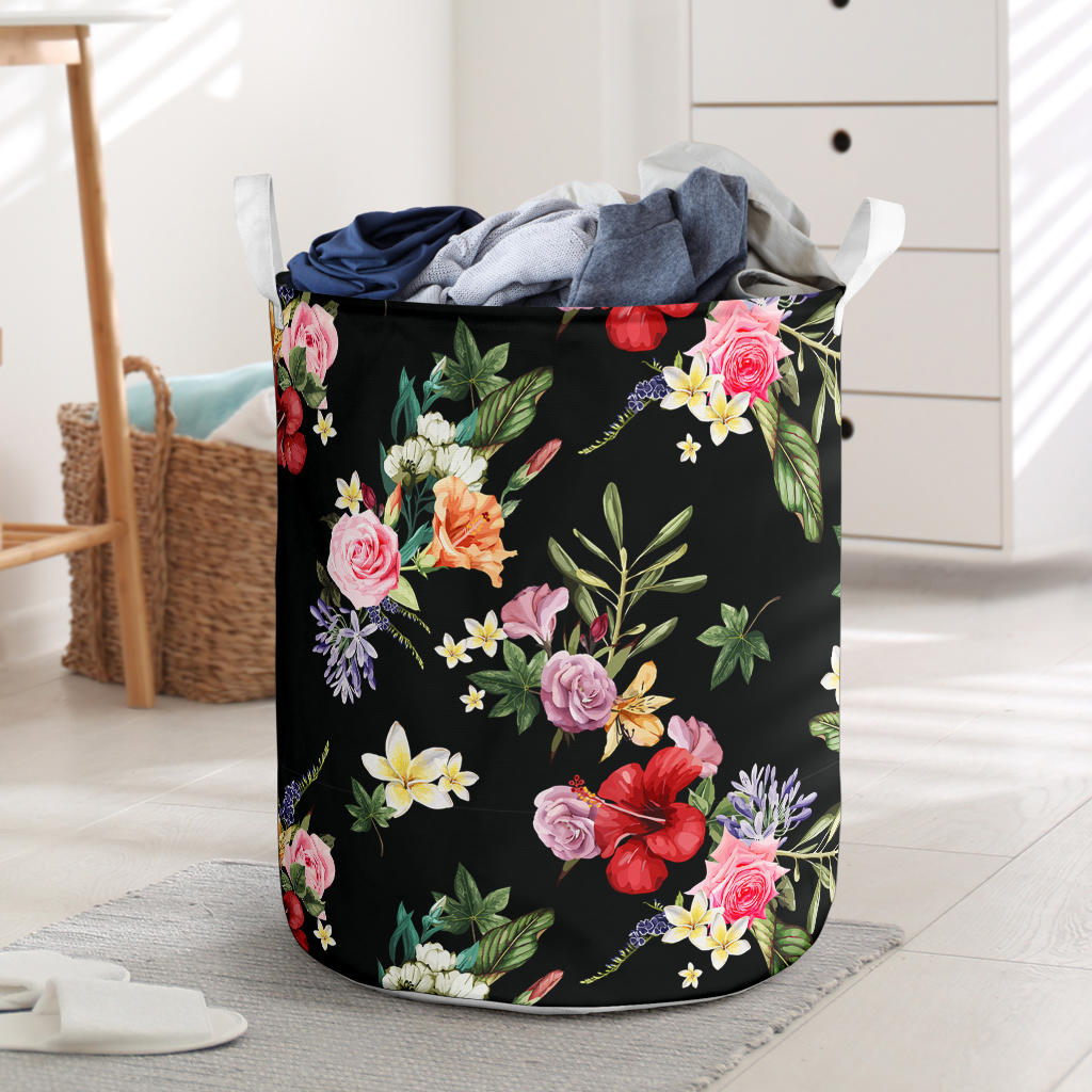 Black Floral Laundry Basket