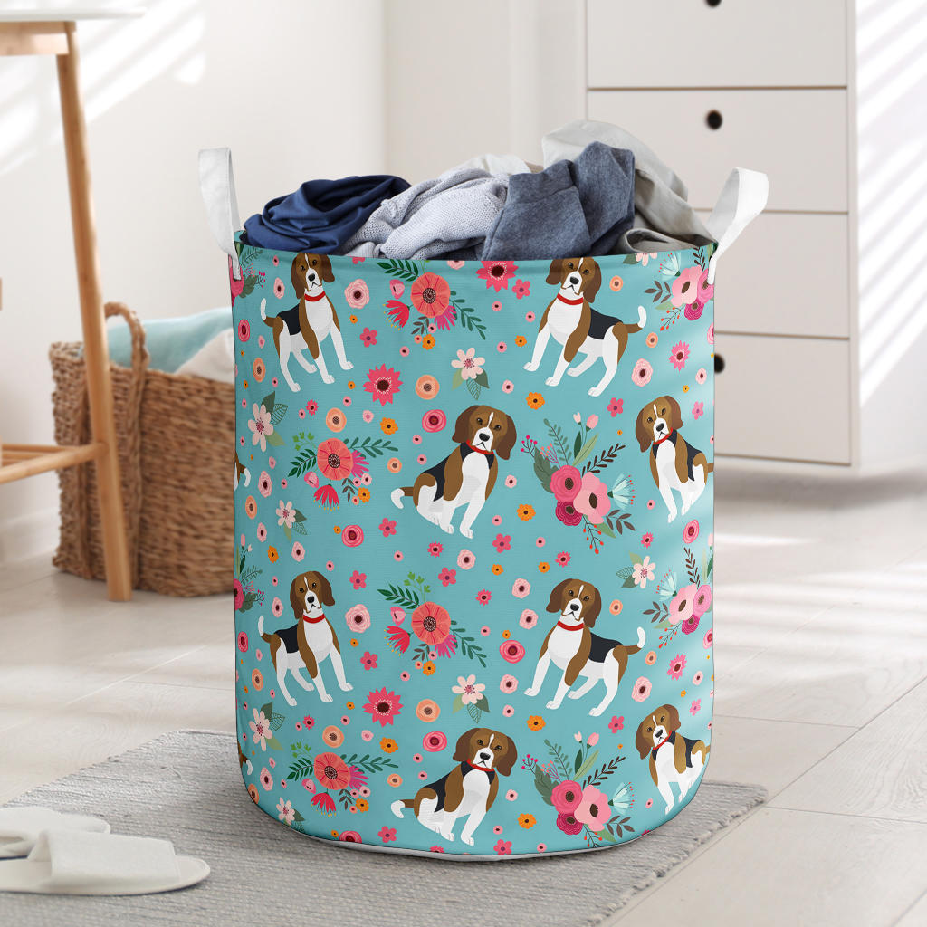 Beagle Flower Laundry Basket