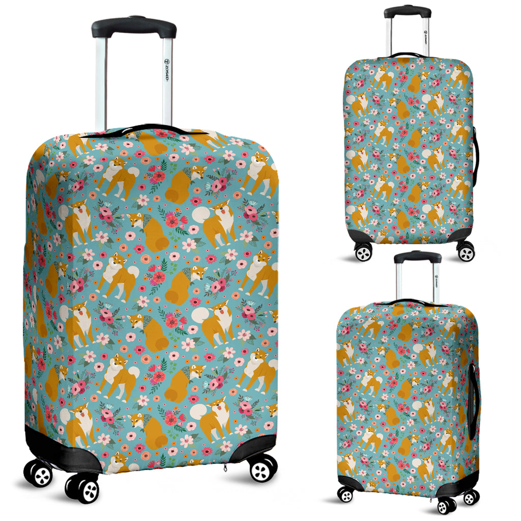 Shiba Inu Flower Luggage Cover