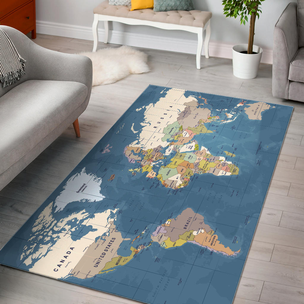 Blue World Map Area Rug