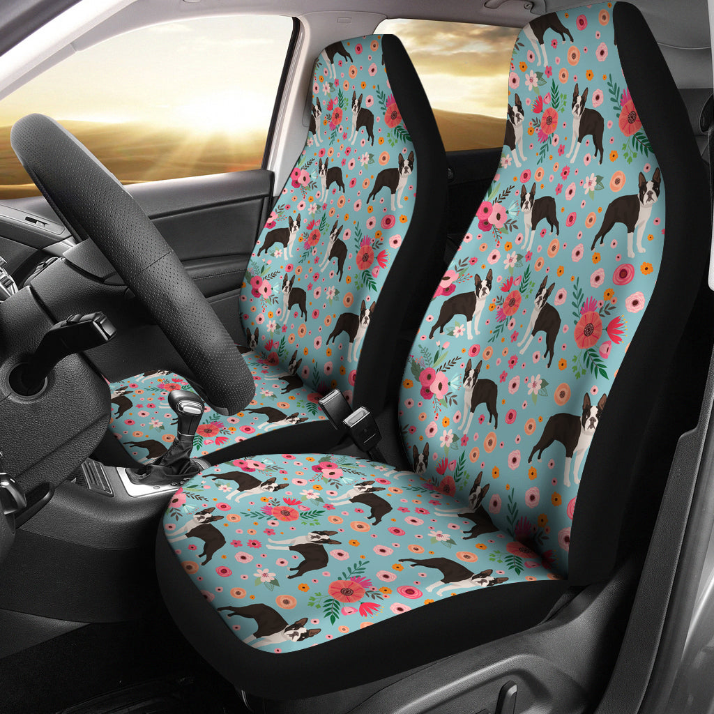 Boston Terrier Flower Car Seat Covers