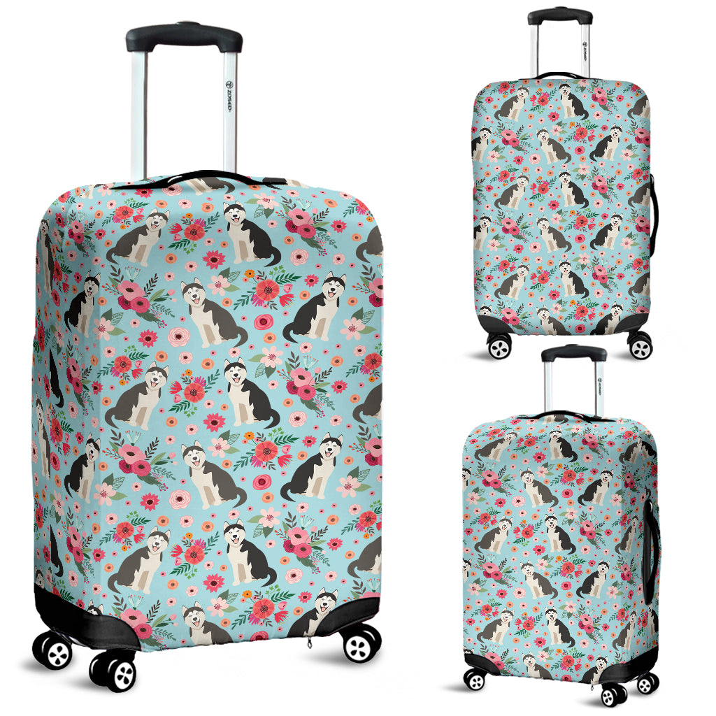 Siberian Husky Flower Luggage Cover