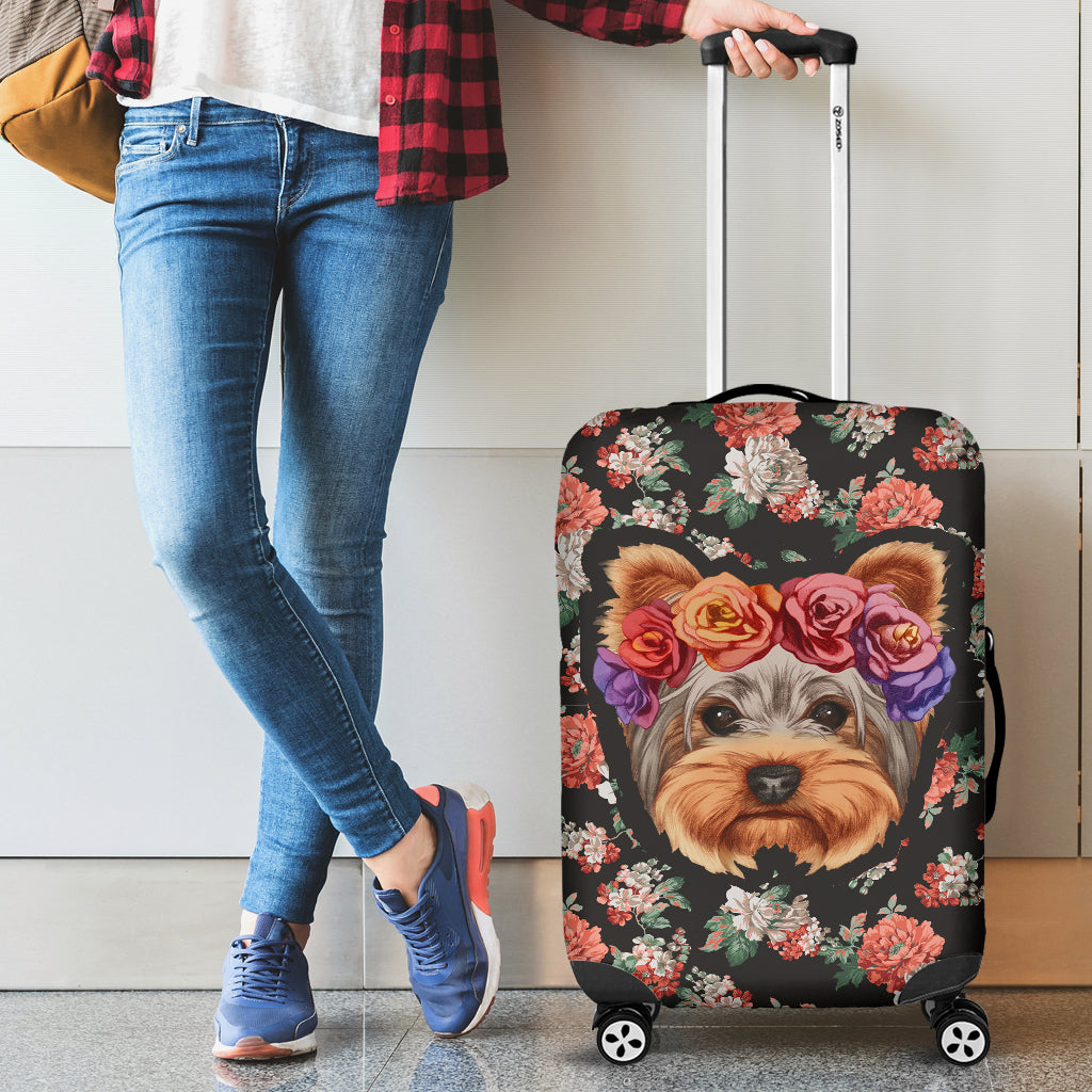Floral Yorkie Luggage Cover