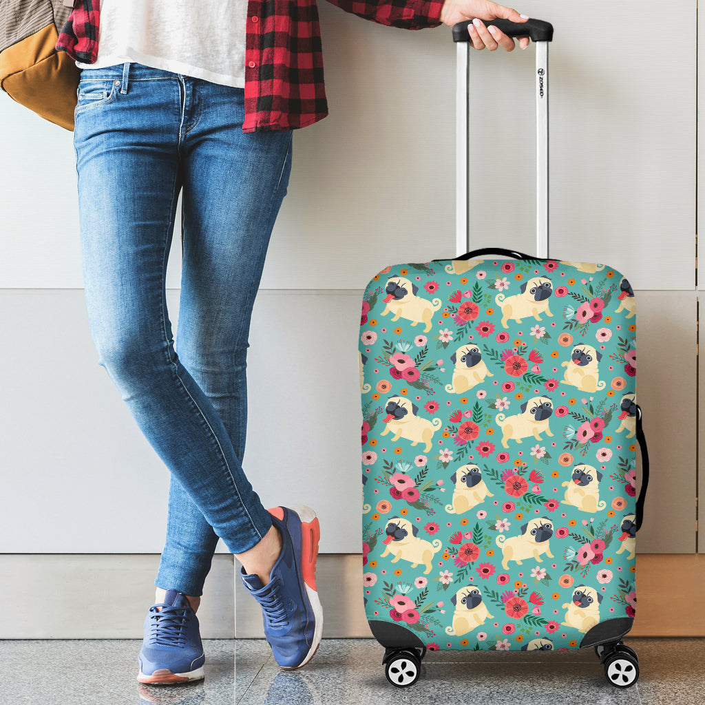 Pug Flower Luggage Cover