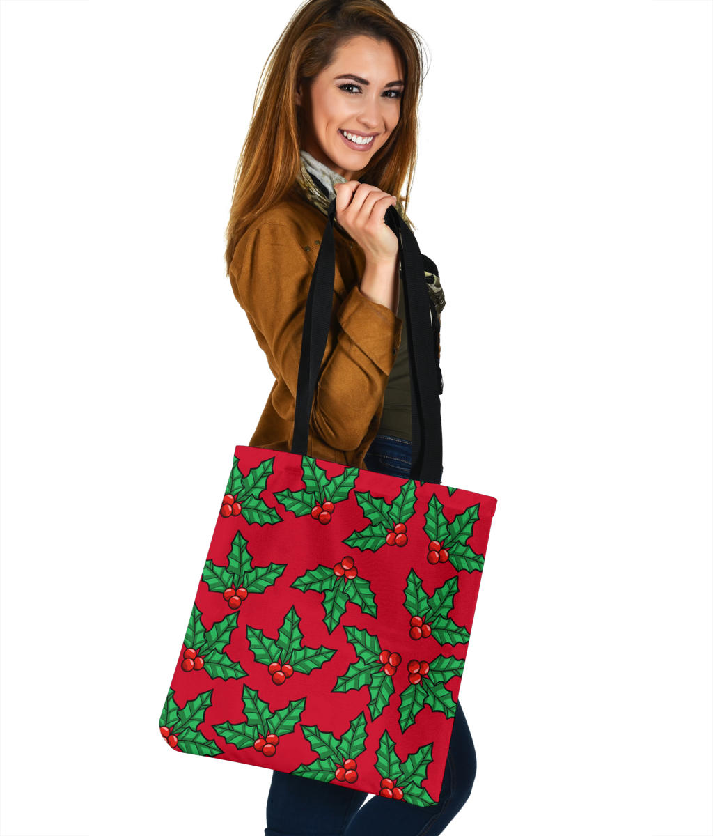 Red And Green Mistletoe Linen Tote Bag