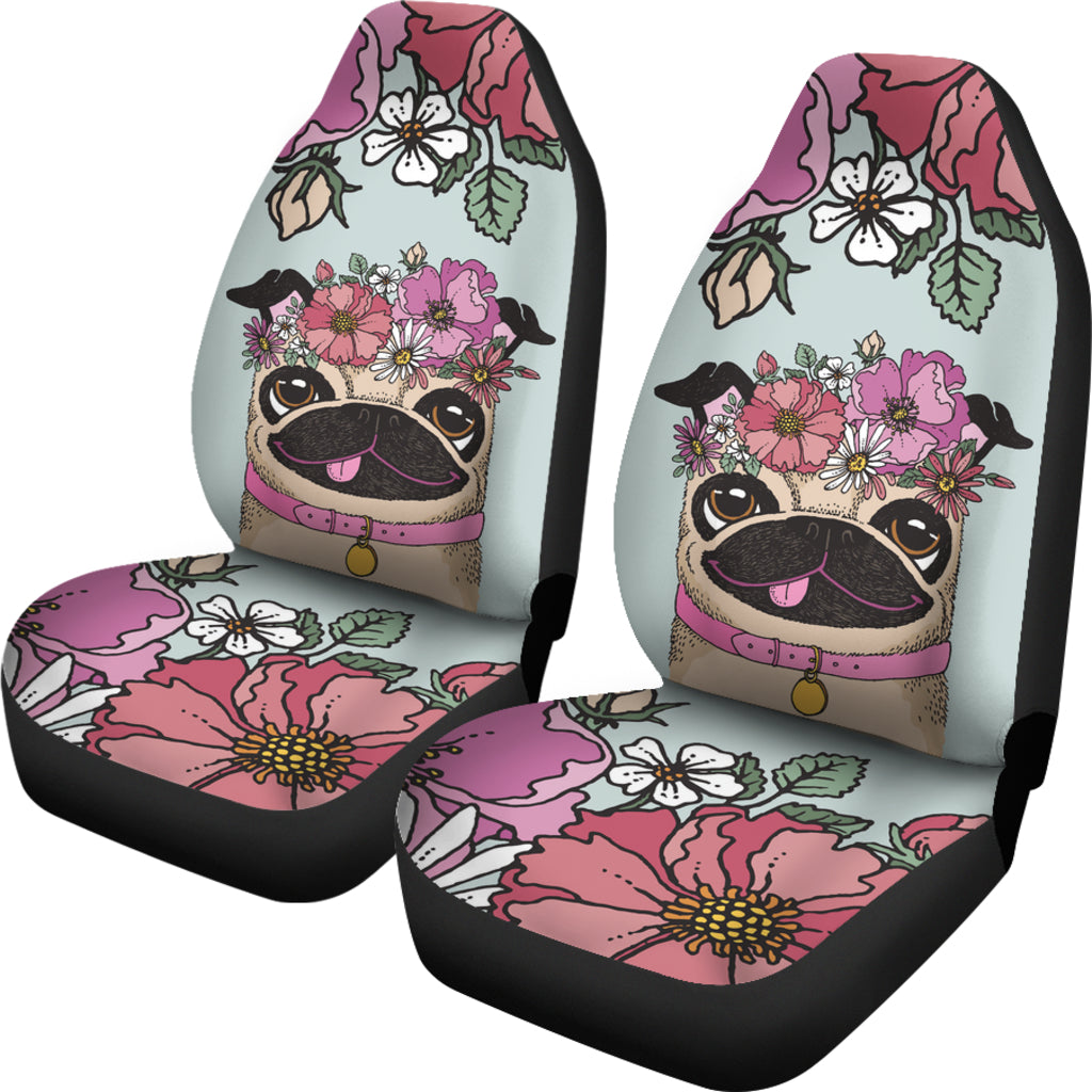 Floral Pug Car Seat Covers