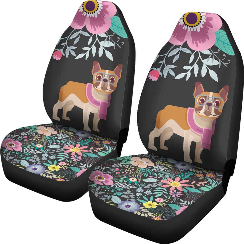 Floral French Bulldog Car Seat Covers